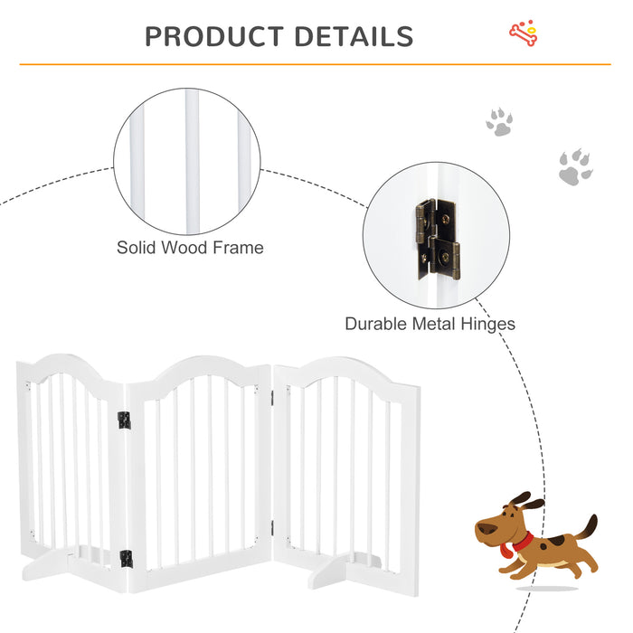 Foldable Wooden Dog Gate with Support Feet - Small Sized Stepover Pet Barrier Panel - Freestanding Safety Solution for House Doorways and Stairs, White