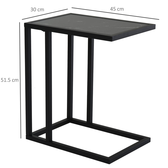 C-Shape Marble-Effect Side Table - Sturdy Metal Frame, Space-Efficient - Ideal for Bedroom, Living Room, or Office Corner Desk