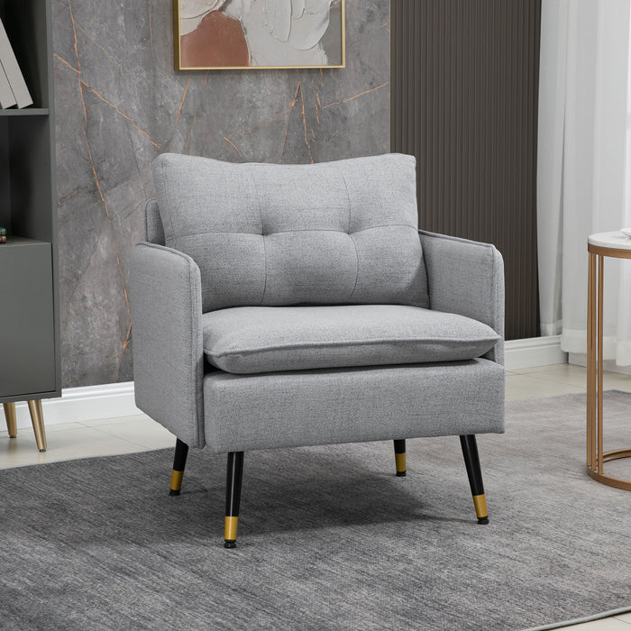 Upholstered Grey Accent Chair with Button Tufting - Stylish Modern Chair for Living Room or Bedroom - Elegant Seating Solution for Comfort and Design