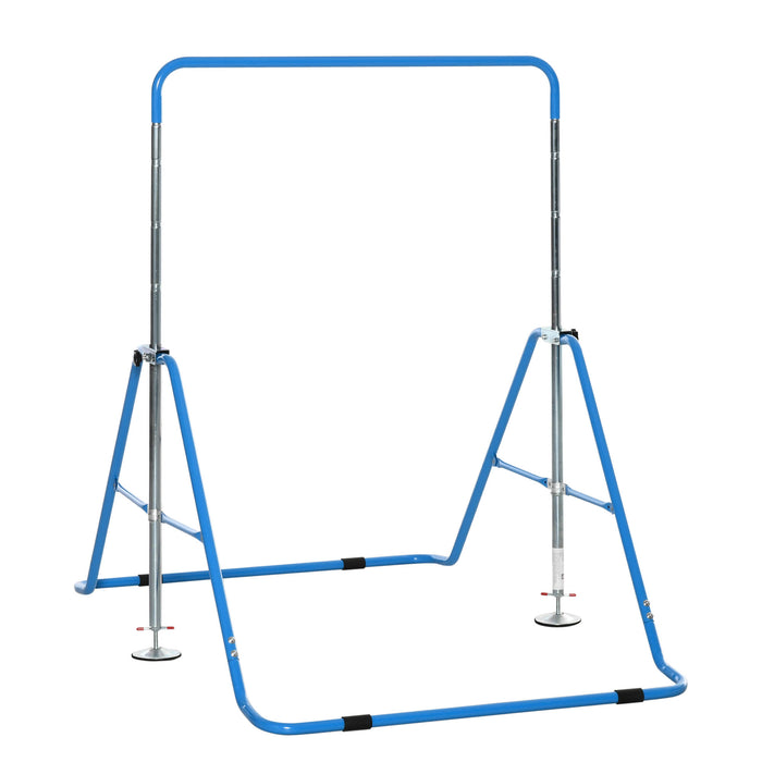 Kids' Gymnastics Training Bar - Foldable Horizontal Bars, Adjustable Height, Sturdy Triangle Base, Vibrant Blue - Perfect for Budding Gymnasts and Home Practice