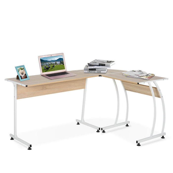 L-Shape Minimalist Computer Desk - Corner Display, Laptop Study, Wood & Steel Gaming Workstation, 112.5x152x74cm - Ideal for Small Spaces and Home Office