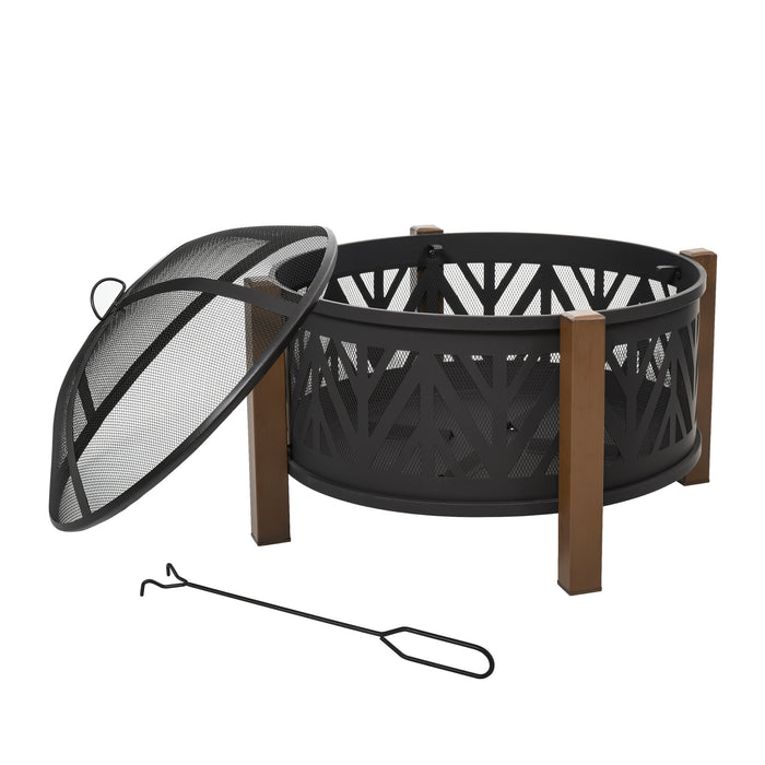 Outdoor 2-in-1 Fire Pit and BBQ Grill - 30" Steel Bowl with Spark Screen and Fire Poker - Ideal for Backyard Bonfires and Outdoor Cooking