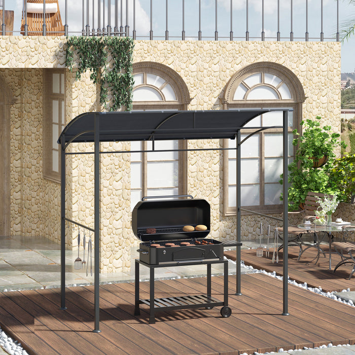 BBQ Grill Gazebo Canopy - 7ft Metal Frame Garden Tent with Hooks, Grey Outdoor Sun Shade - Perfect for Grilling and Outdoor Parties