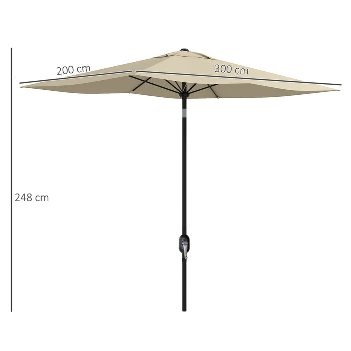 Rectangular Garden Parasol Umbrella, 2x3m - Crank & Push Button Tilt, 6-Rib Aluminium Structure, Cream White - Ideal Sun Shade for Outdoor Markets and Patios