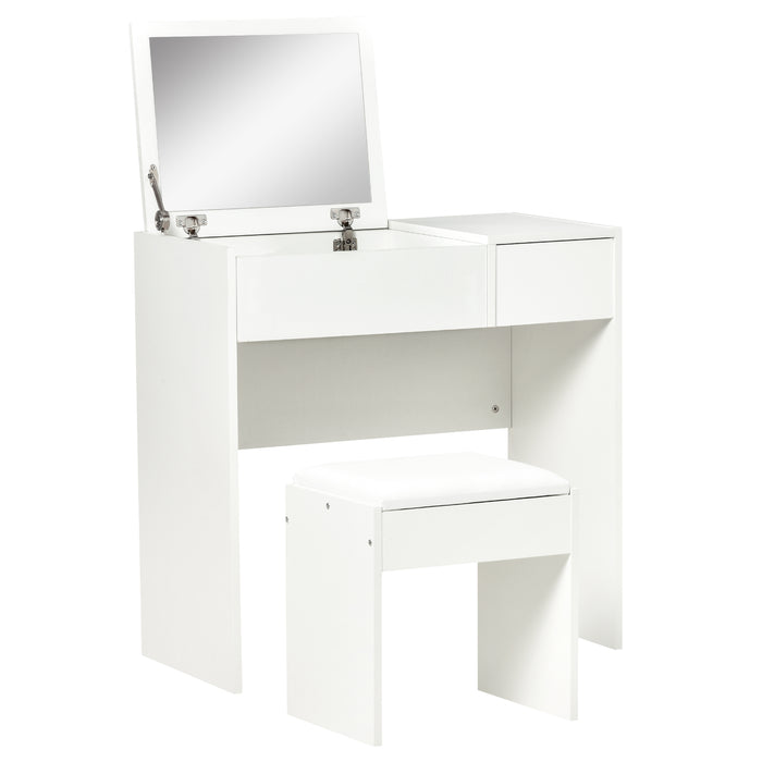 Vanity Table Set with Flip-up Mirror and Drawer - Elegant Makeup Desk with Comfortable Stool - Ideal for Bedroom Beauty Station