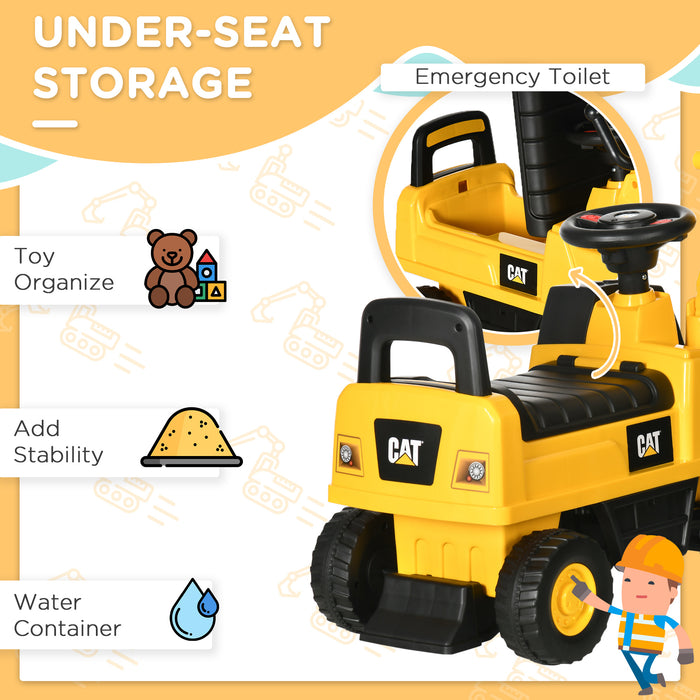 CAT Licensed Toddler Excavator Ride-On with Manual Bucket - Interactive Construction Play Toy with Horn, Under-Seat Storage - Ideal for Young Builders and Pretend Play