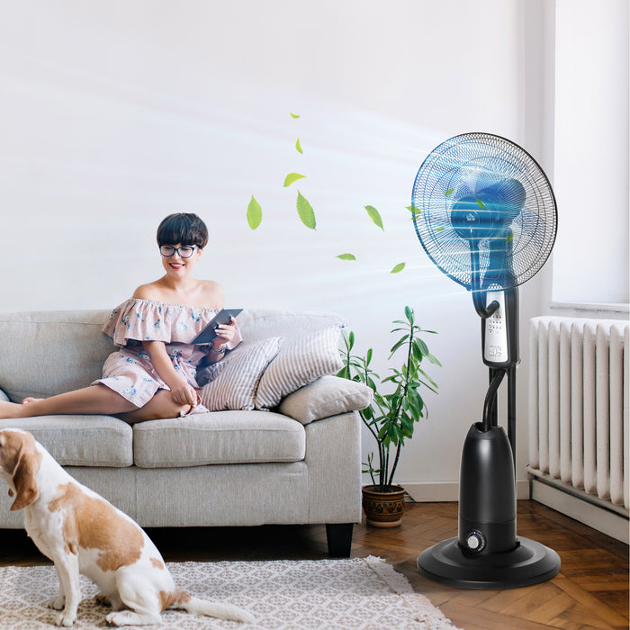 Pedestal Fan with Water Mist Feature - Humidifying 3-Speed Standing Fan, 2.8L Tank, Timer & Remote Control - Ideal for Cooling and Comfort in Dry Climates