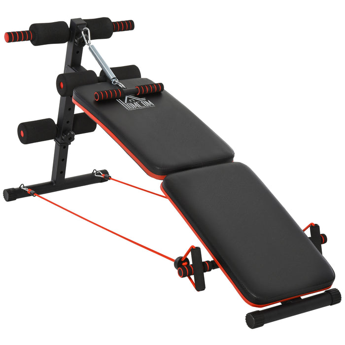 Foldable Steel Core Workout Bench - Home Gym Exercise Equipment in Red & Black - Ideal for Strength Training and Full Body Workouts