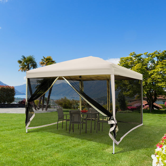 Pop Up Gazebo with Mesh Walls, 3x3m, Tan - Outdoor Canopy Shelter with Bug Screen - Ideal for Garden Parties and Camping Events