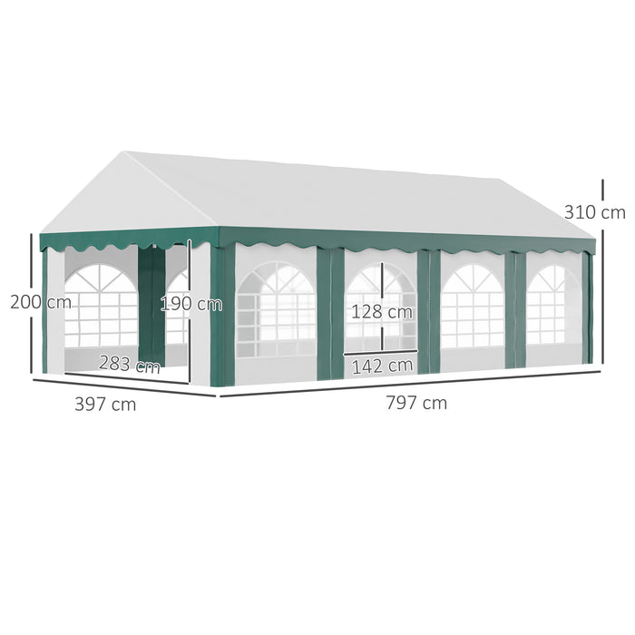 8x4m Galvanized Garden Gazebo - Marquee Party Tent with Side Panels, Eight Windows, Double Doors - Outdoor Shelter for Weddings, Parties, and Events