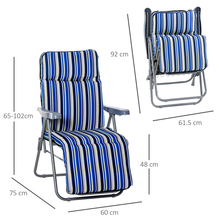 Garden Sun Lounger Set (2-Pack) - Outdoor Reclining Chairs with Cushions, Foldable & Adjustable - Comfortable Patio Seating for Relaxation in Blue & White