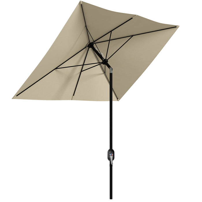 Rectangular Garden Parasol Umbrella, 2x3m - Crank & Push Button Tilt, 6-Rib Aluminium Structure, Cream White - Ideal Sun Shade for Outdoor Markets and Patios