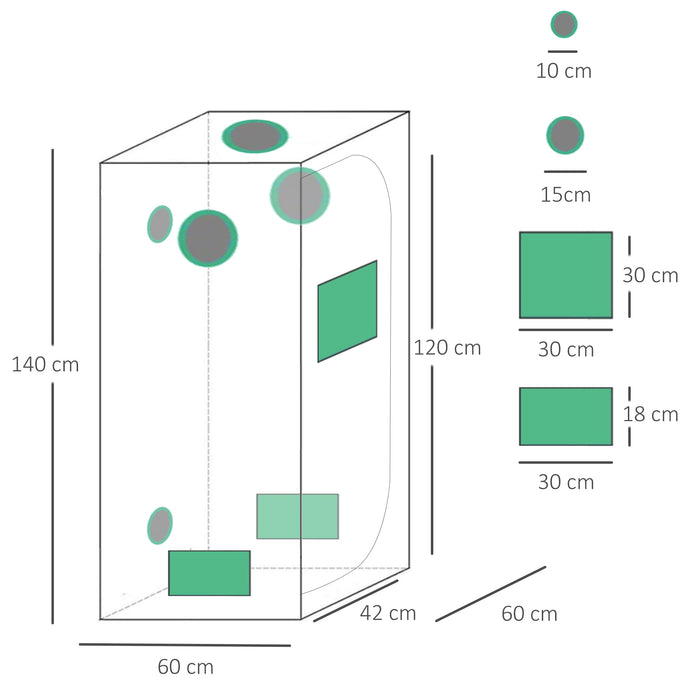 Hydroponic Plant Grow Tent with Viewing Window and Tool Bag - 60x60x140cm Compact Black/Green Indoor Gardening Enclosure - Ideal for Urban Farmers & Small Space Gardening