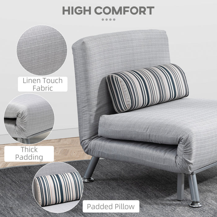 Convertible Chair to Bed for Single Person - Foldable Sleeper Sofa with Comfort Pillow, Space-Saving Furniture in Grey - Ideal for Small Spaces and Overnight Guests