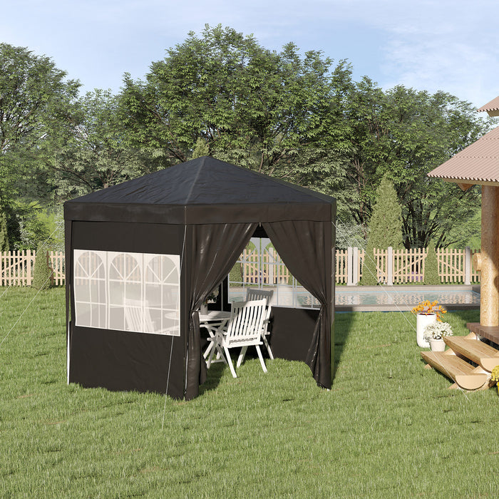 Hexagonal Gazebo Party Tent with Removable Walls - 4m Outdoor Canopy with Windows & Doors, Black - Ideal for Gatherings & Events