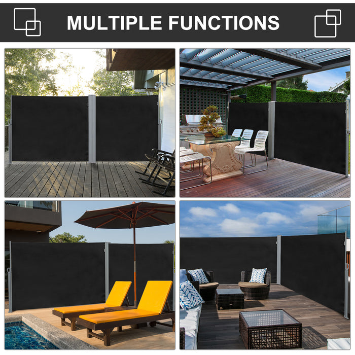 Retractable Side Awning Screen - Patio and Garden Privacy Divider, Wall Balcony Screening Panel, Outdoor Blind - 3x1.8M, Black, Ideal for Secluded Outdoor Spaces