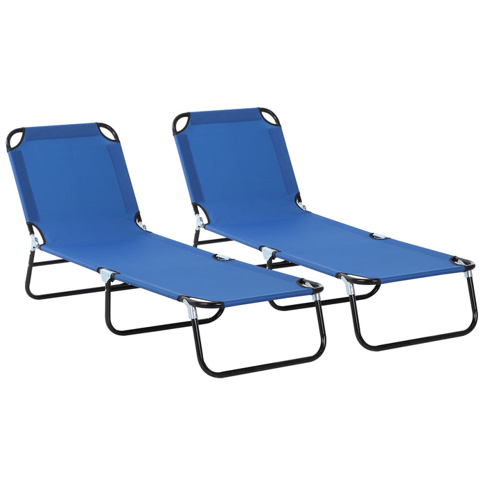 Portable Folding Sun Lounger Set - Adjustable 5-Position Recliner with Lightweight Frame for Outdoor Relaxation - Ideal for Sunbathing and Poolside Comfort, Blue, 2 Pieces