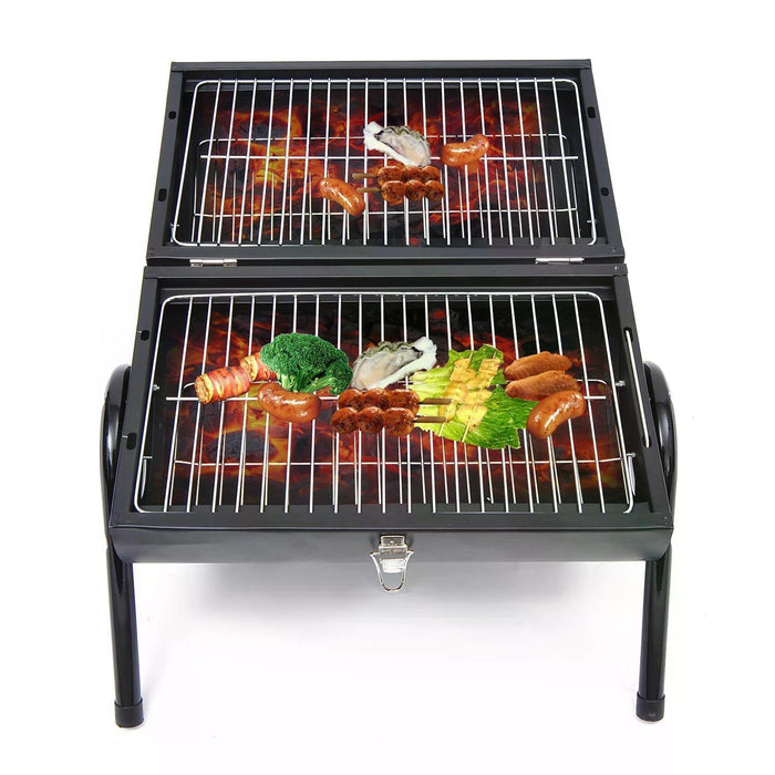 Portable Folding Charcoal Grill - Compact Outdoor BBQ for Picnics, Camping, and Tailgating - Easy-to-Carry Tabletop Barbecue for Delicious Smoky Flavors