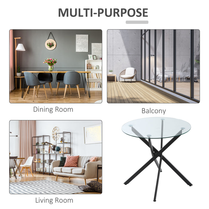 Clear Tempered Glass Top Side Table - Round, Metal-Legged Modern Dining Furniture - Ideal for Dining Room and Living Room Spaces