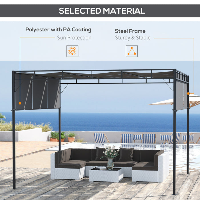 Steel Pergola Gazebo 3x3m - Garden Shelter with Retractable Roof Canopy, Dark Grey - Ideal for Outdoor Patio Relaxation and Entertaining