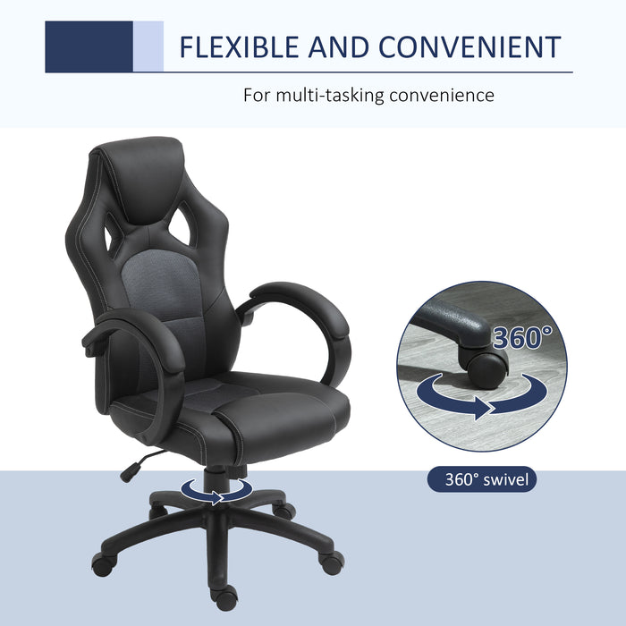 High-Back Swivel Office Chair - Faux Leather Ergonomic Computer Desk Seat with Wheels & Armrests - Comfortable Design for Home or Office Use