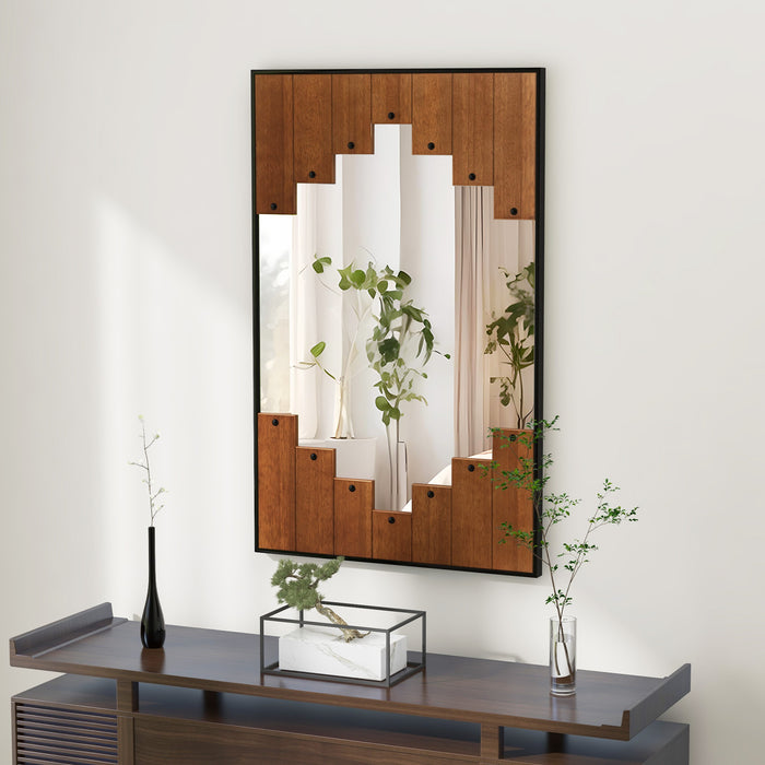 Rectangle Wall Mirror - Decorative Piano Key-Shaped Black Frame - Ideal for Home Decor and Interior Design