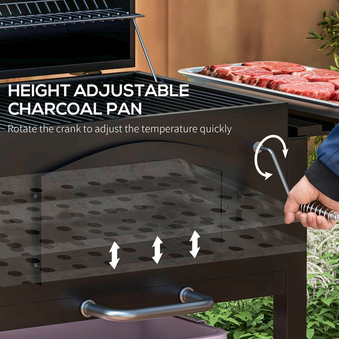 Garden Smoker Charcoal Barbecue Grill Trolley - Adjustable Height, Built-in Thermometer, Handy Shelves, and Opener - Perfect for Outdoor Cooking and Entertaining