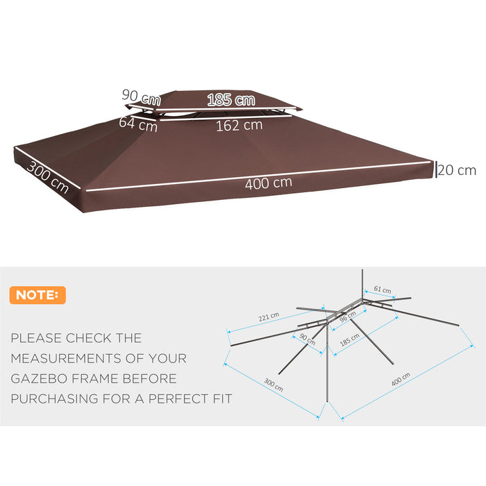 3x4m Gazebo Replacement Canopy - UV-Protective 2-Tier Top Roof Cover for Outdoor Patio - Ideal for Garden Sun Shelter and Awning, Brown (Top Only)