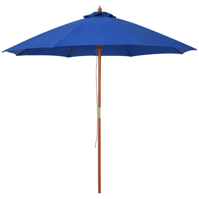 Wooden 2.5m Garden Parasol - Outdoor Sun Shade Umbrella with Ventilated Canopy, Blue - Ideal for Patio, Market & Backyard Relaxation