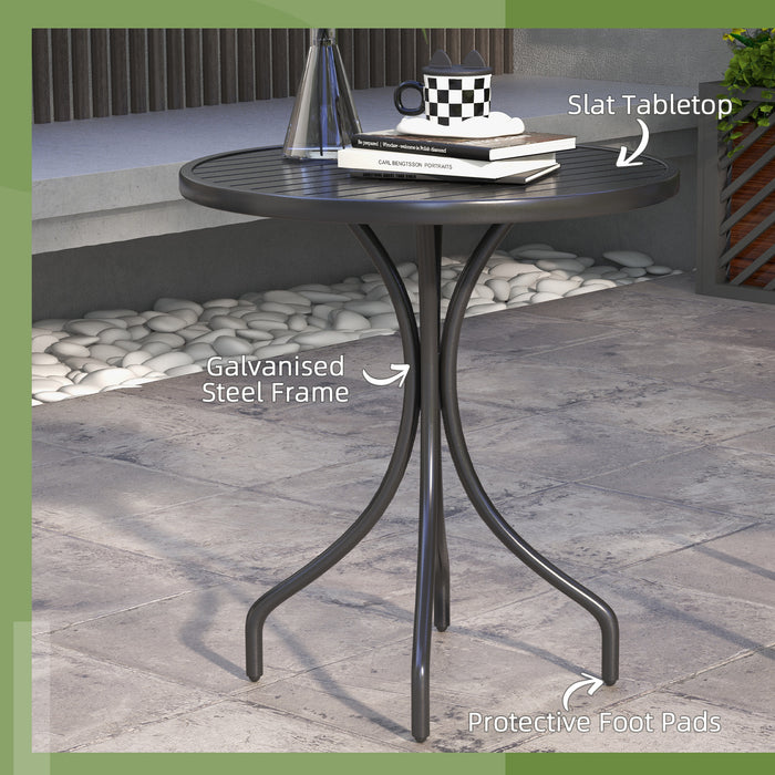 Round Steel-Framed 66cm Patio Table - Garden Side Table with Slat Top Design - Ideal for Outdoor Entertaining and Relaxation