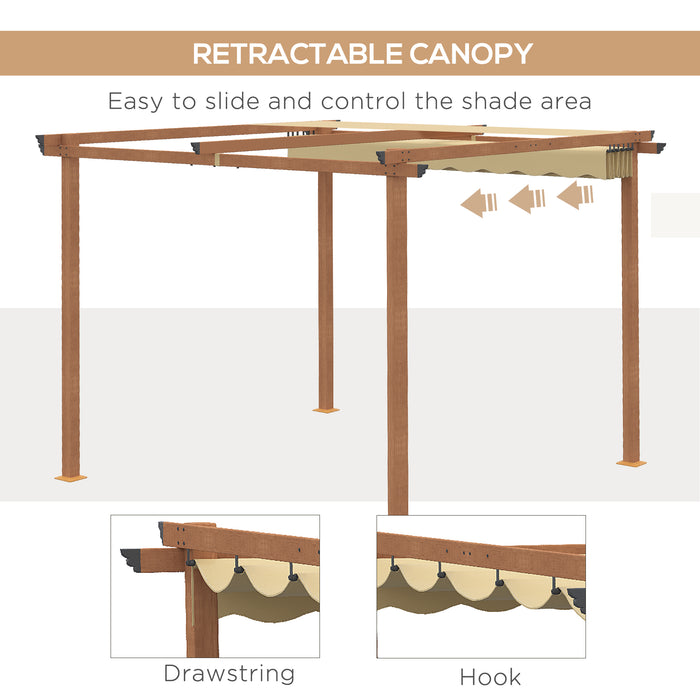 3x3m Aluminium Outdoor Pergola - Patio Gazebo with Retractable Khaki Canopy Sun Shelter - Ideal for Garden Relaxation and Entertaining