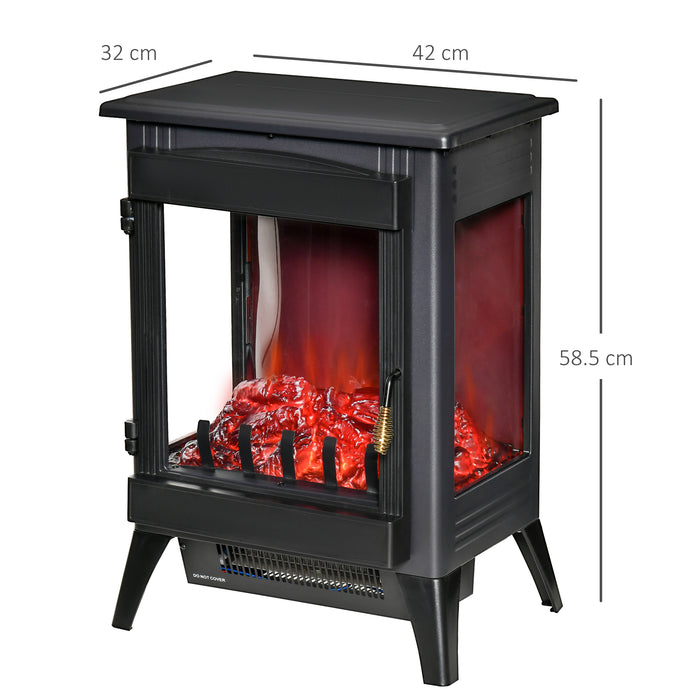 Electric Fireplace Stove with LED Flame Effect - Free Standing Heater & 3-Sided Tempered Glass, Overheat Protection, 1000W/2000W - Ideal for Cozy Indoor Spaces & Home Ambiance