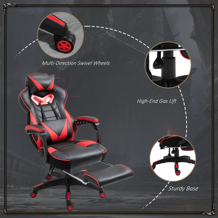 Ergonomic Racing Gamer Chair with Adjustable Height and Reclining Back - Office Desk Chair with Wheels, Headrest, Lumbar Support, and Retractable Footrest - Comfortable Work and Play Seating Solution