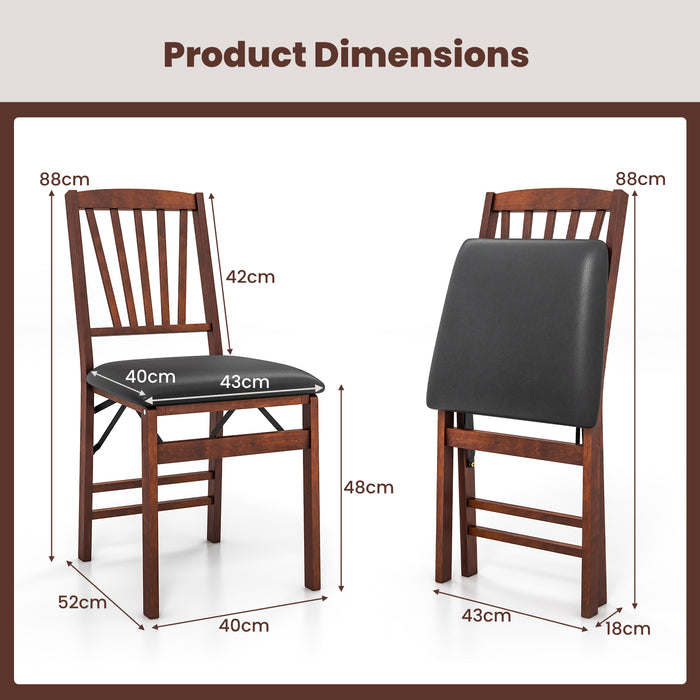 Set of 2 Folding Dining Chairs - Padded Seat, Durable Rubber Wood Frame in Brown - Perfect Solution for Additional Seating Needs
