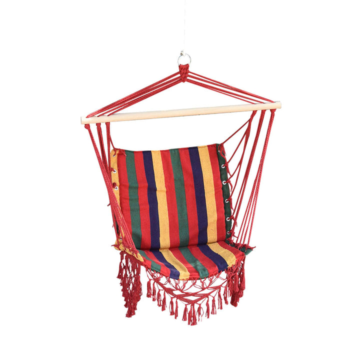 Colorful Striped Hammock Chair Swing - Durable Indoor/Outdoor Hanging Tree Seat - Comfortable Porch and Garden Relaxation Furniture