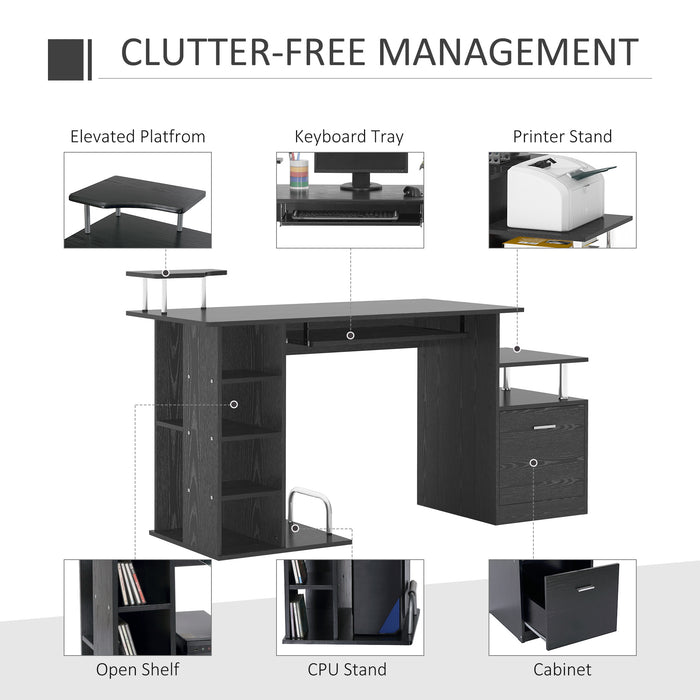 Computer Desk with CPU Storage and Shelves - Multi-Functional Home Office Workstation with Drawers - Space-Saving Design for Professionals and Students