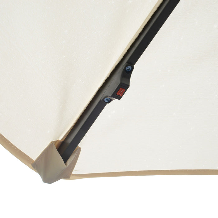 3M LED Cantilever Banana Parasol - Solar Powered Hanging Umbrella with Crank Handle, Off-White Canopy - Ideal for Outdoor Relaxation and Patio Sun Protection