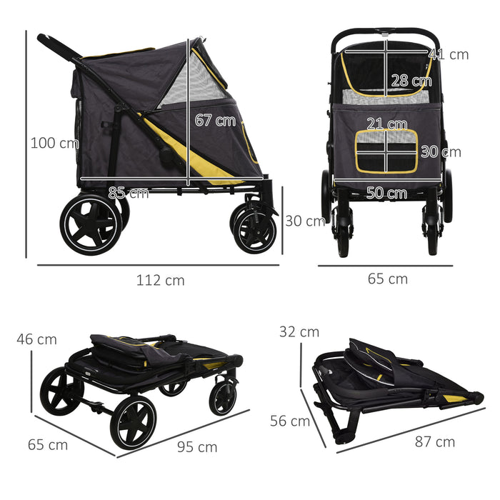 Pet Travel Carriage - Shock-Absorbing Stroller with Universal Front Wheels & One-Click Folding - Ideal for Dogs & Cats, with Brakes, Storage & Mesh Window