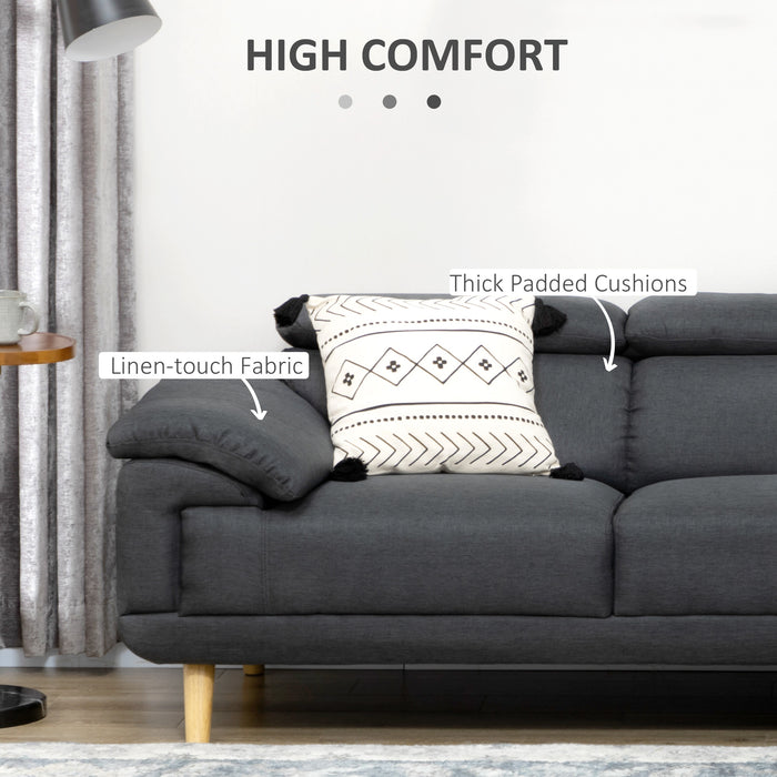 Fabric L-Shaped Corner Sofa with Adjustable Headrest - 3-Seater Settee for Spacious Living Room Comfort - Contemporary Dark Grey Furniture for Home Lounging