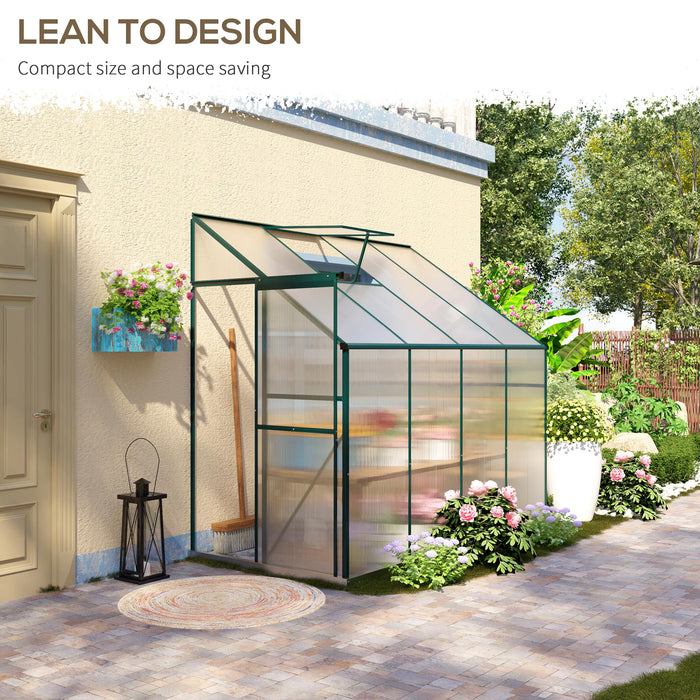 Heavy Duty Aluminium Lean-to Greenhouse - Walk-In Wall Greenhouse with Polycarbonate Panels and Roof Vent, 253x127x220 cm - Ideal for Protecting Plants and Seedling Growth