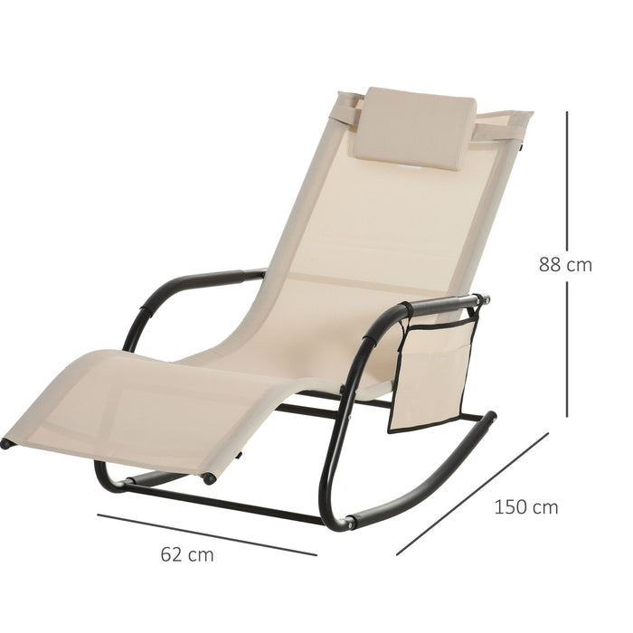 Breathable Mesh Rocking Chair with Removable Headrest - Indoor & Outdoor Patio Rocker Lounge, Garden Recliner Seat - Ideal for Relaxation and Comfort in Cream White