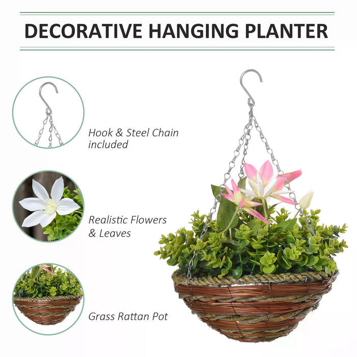 Artificial Clematis Flowers Hanging Duo - Pack of 2 Lush Faux Floral Planters for Indoors & Outdoors - Enhance Home & Garden Aesthetics