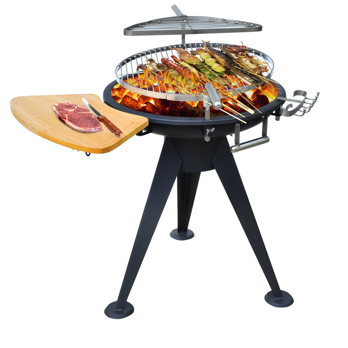 Adjustable Charcoal BBQ and Fire Pit - Outdoor Garden Double Grill with Cutting Board for Parties - Perfect for Family Gatherings & Backyard Cookouts