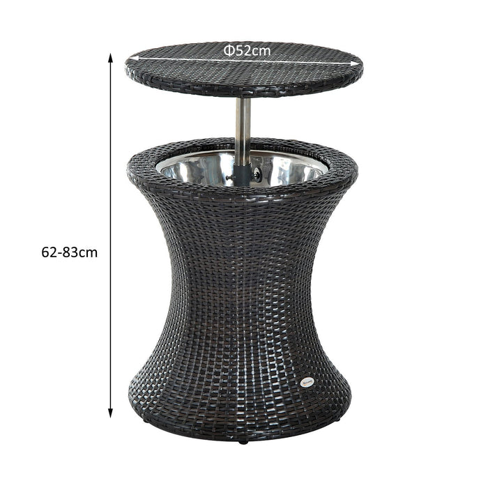 Rattan Ice Bucket Table - Outdoor Beer Cooler with Patio Party Bar Aesthetic - Perfect for Garden Gatherings and Entertaining Guests in Brown