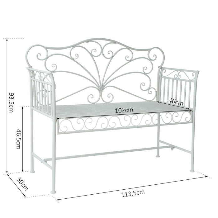 Elegant 2-Person Metal Garden Bench - Sturdy Park Seating with Ornate Backrest - Ideal Outdoor Furniture for Patio and Lawn Relaxation