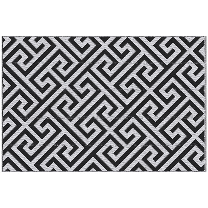 Outdoor Patio Rug - 121 x 182 cm Reversible Black & White Mat, Plastic Straw, Portable & Easy Clean - Ideal for RV Camping, Garden Deck Picnic, and Indoor Use