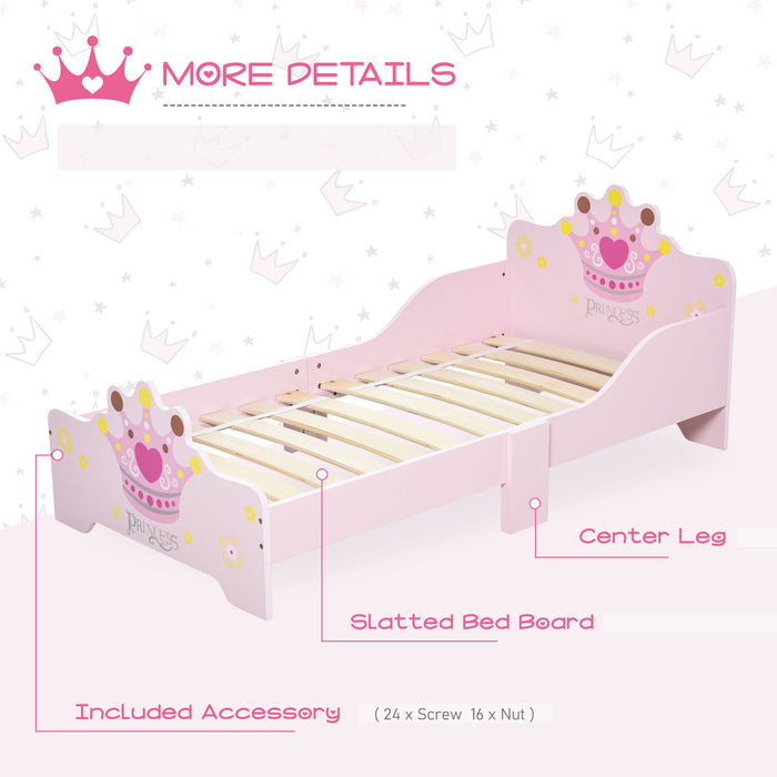 Princess-Themed Wooden Toddler Bed - Crown Motif with Safety Rails, Easy Clean Design - Ideal for Girls Aged 3-6, Charming Pink Gift