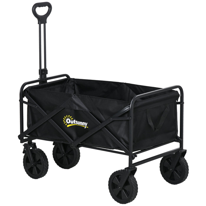 Heavy-Duty Folding Cargo Wagon Trolley with Telescopic Handle - Black - Ideal for Transporting Gear, Groceries, and Tools