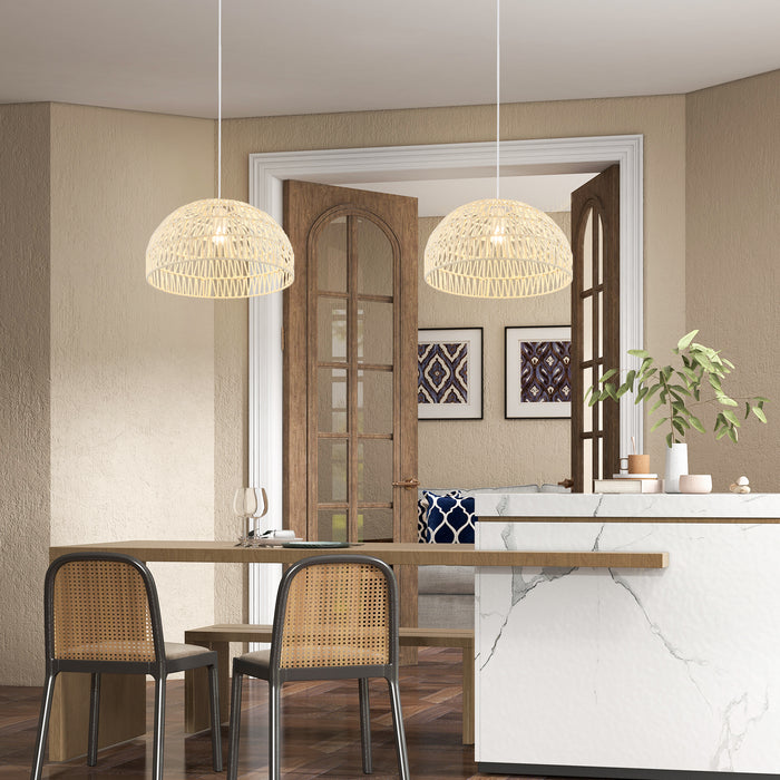 Dome Paper Pendant - Adjustable Hanging Rope Ceiling Light in Beige - Ideal for Enhancing Room Ambience
