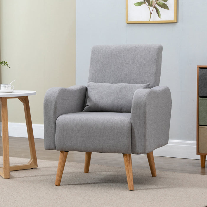 Comfortable Grey Linen-Touch Armchair - Upholstered Leisure Lounge Sofa with Sturdy Wooden Frame - Ideal for Living Room and Club Relaxation